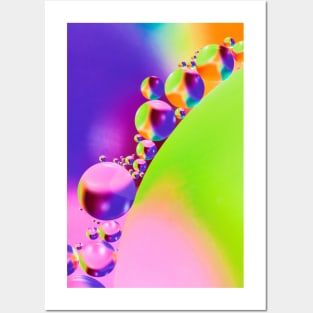 Colorful close up of oil drops in water Posters and Art